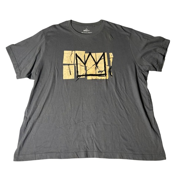SPRZ NY Jean-Michel Basquiat Graphic Print T-Shirt Mens 3XL Crown Art Gray - Picture 1 of 8